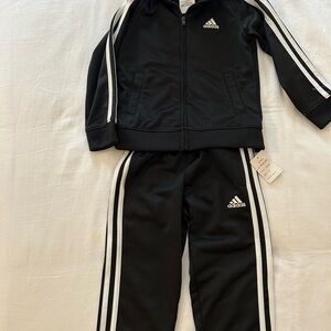 Adidas Kids Black Joggers Set with White Stripes